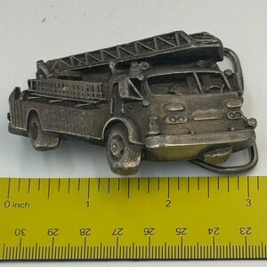Vintage 1978 Bergamot Brass Works Fire Truck Belt Buckle Made in USA Pewter 3D